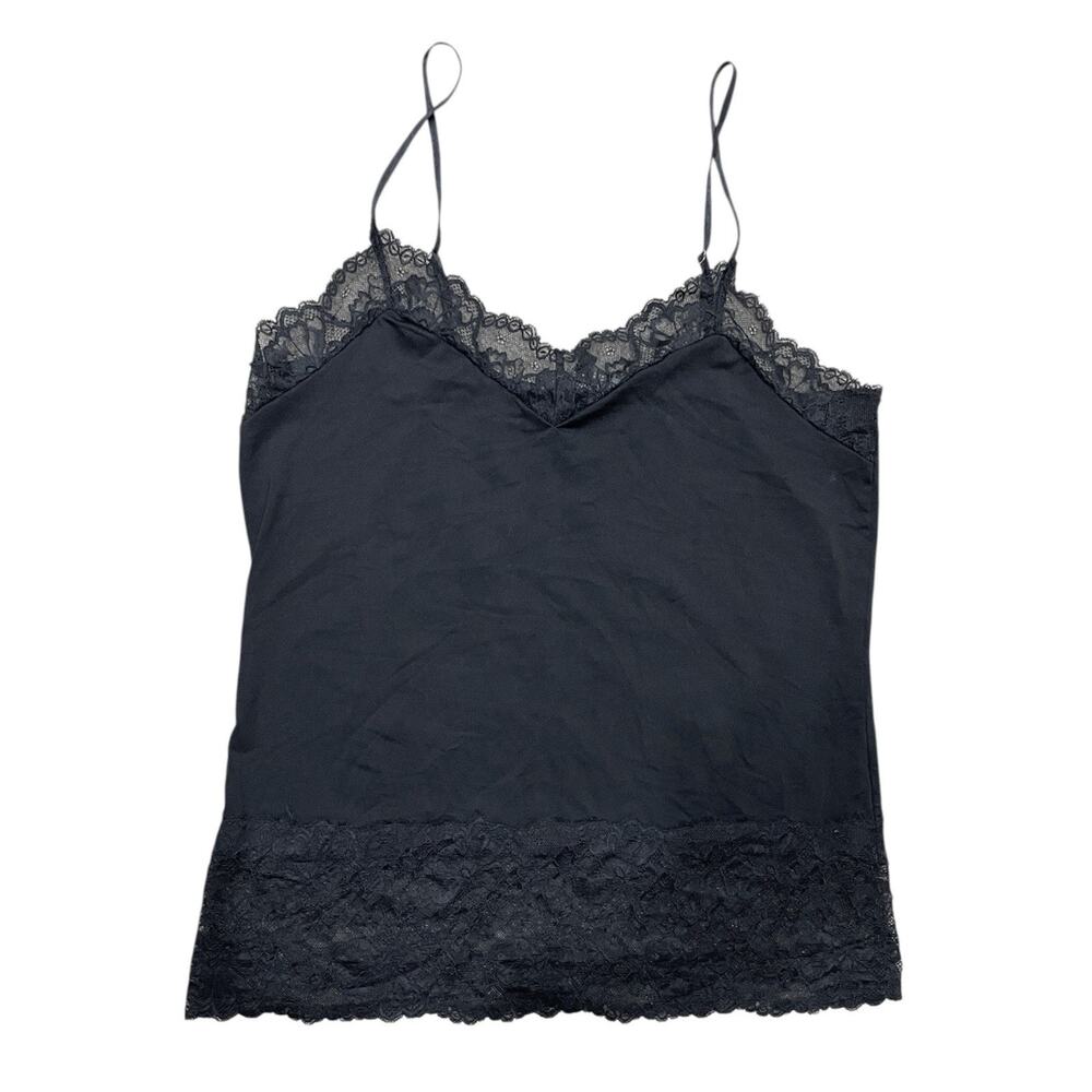 White House Black Market Tank Womens XL Black Lace Trim Camisole Y2K Romantic
